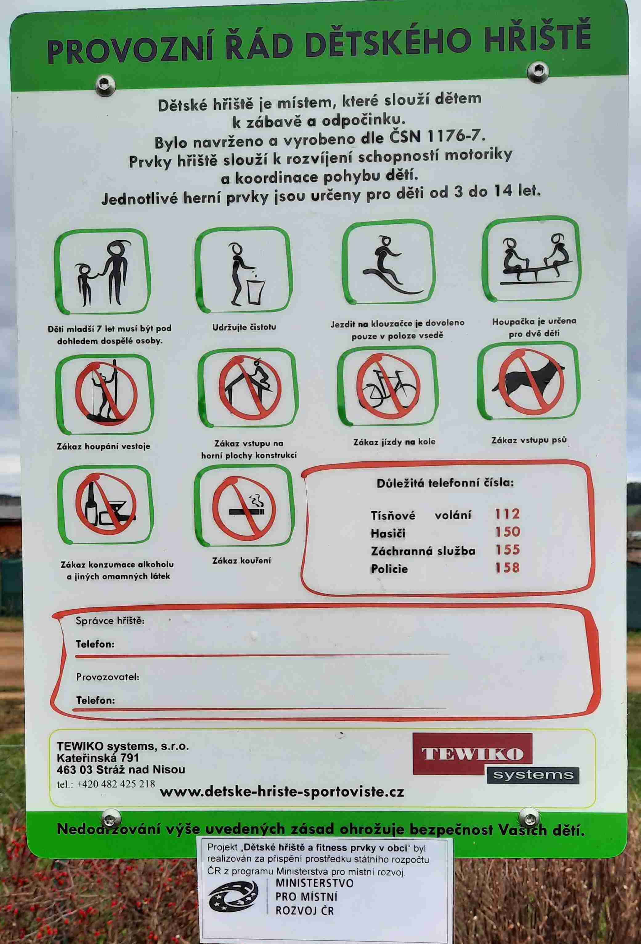 Provozní řád dětského hřiště